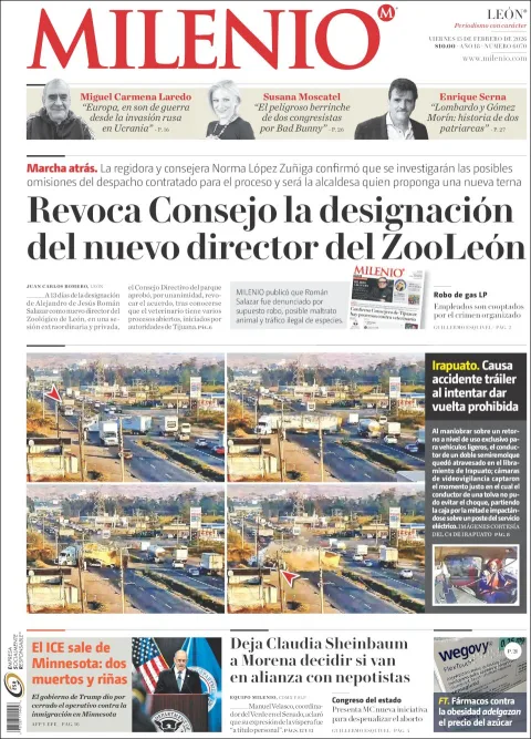 Portada de Milenio Leon del viernes, 13 de febrero de 2026