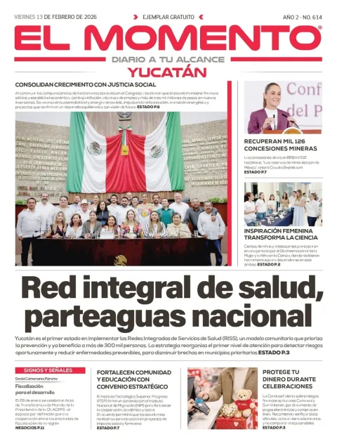 Portada de El Momento Yucatan del viernes, 13 de febrero de 2026