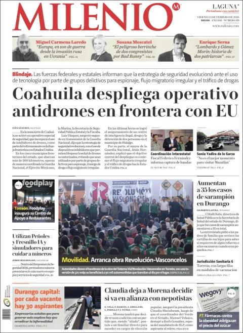 Portada de Milenio Laguna del viernes, 13 de febrero de 2026