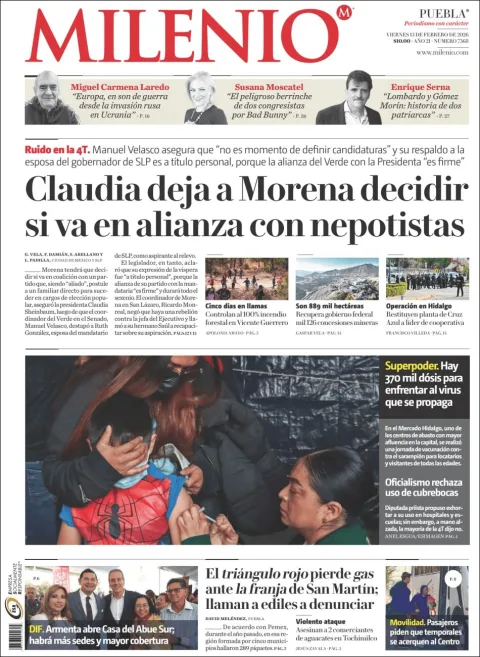 Portada de Milenio Puebla del viernes, 13 de febrero de 2026