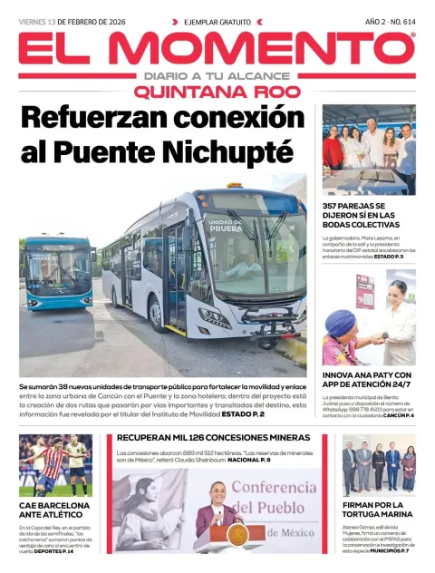 Portada de El Momento Quintana Roo del viernes, 13 de febrero de 2026