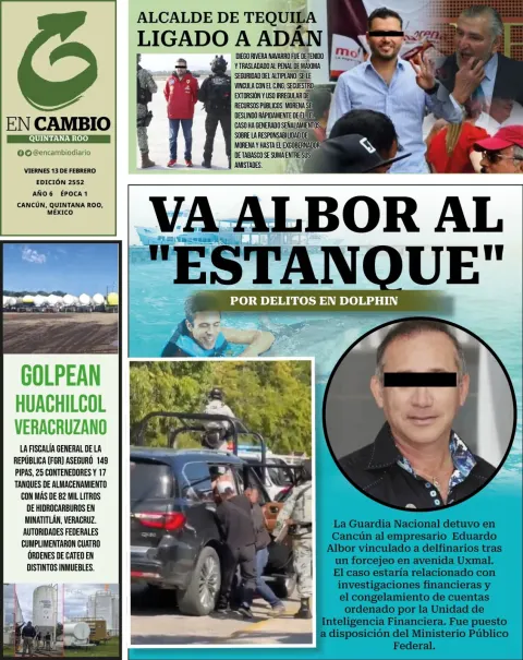 Portada de En Cambio - Quintana Roo (portada) del viernes, 13 de febrero de 2026