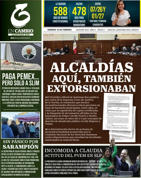 Portada de En Cambio - Quintana Roo (contraportada) del viernes, 13 de febrero de 2026