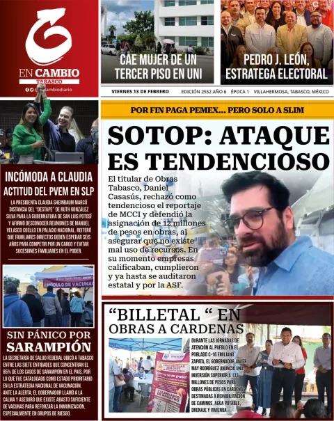 Portada de En Cambio - Tabasco (contraportada) del viernes, 13 de febrero de 2026