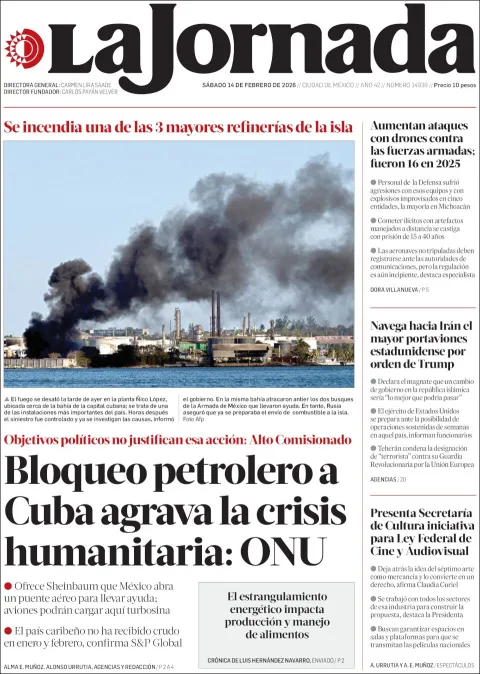 Portada de La Jornada del sábado, 14 de febrero de 2026