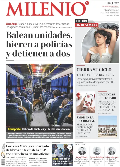Portada de Milenio Hidalgo del sábado, 14 de febrero de 2026