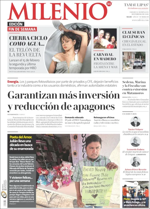 Portada de Milenio Tamaulipas del sábado, 14 de febrero de 2026