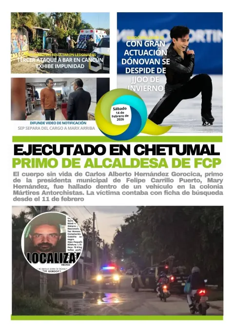 Portada de El Quintana Roo (contraportada) del 2026-02-14