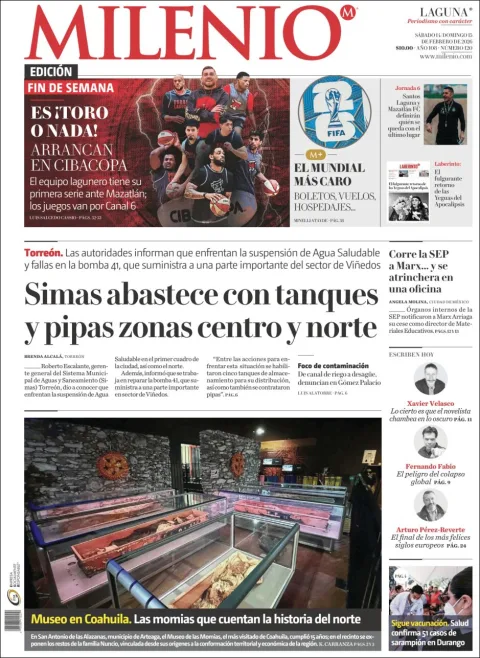 Portada de Milenio Laguna del sábado, 14 de febrero de 2026