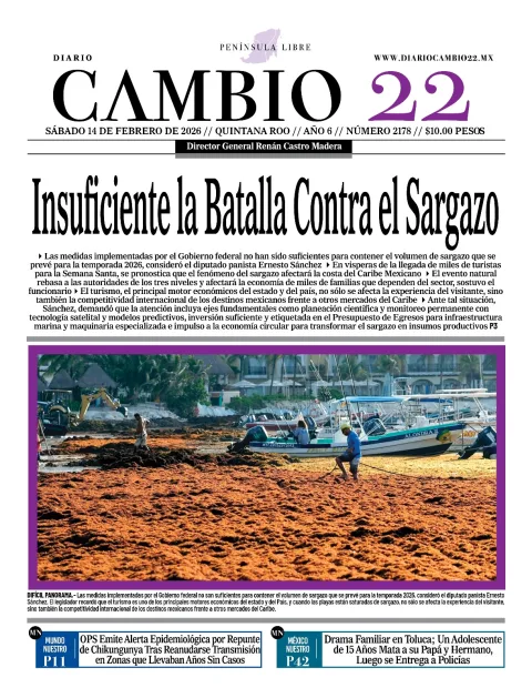 Portada de Diario Cambio 22 (portada) del sábado, 14 de febrero de 2026
