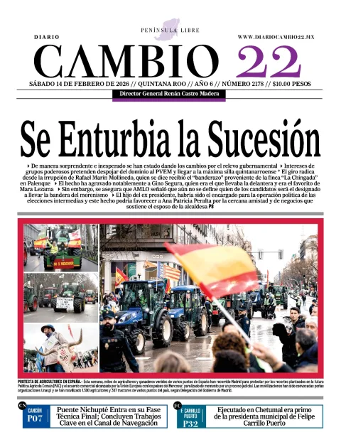 Portada de Diario Cambio 22 (contraportada) del sábado, 14 de febrero de 2026