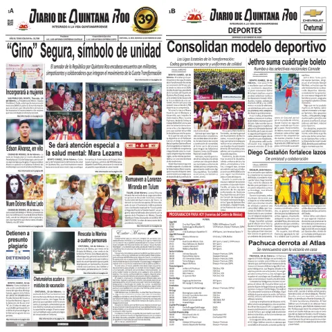 Portada de Diario de Quintana Roo (portada) del lunes, 16 de febrero de 2026