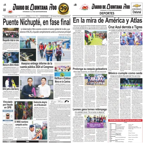 Portada de Diario de Quintana Roo (portada) del martes, 24 de febrero de 2026