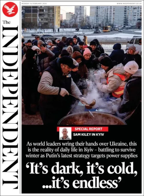 Portada de The Independent del lunes, 16 de febrero de 2026