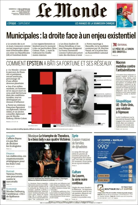 Portada de Le Monde del lunes, 16 de febrero de 2026