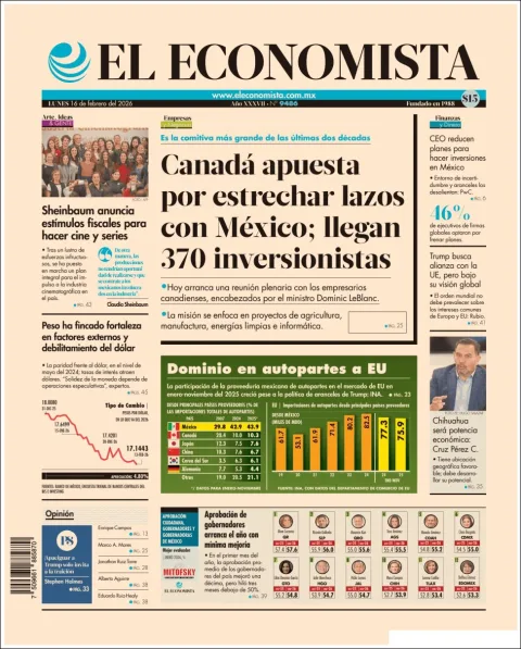 Portada de El Economista del lunes, 16 de febrero de 2026
