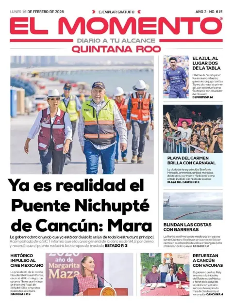 Portada de El Momento Quintana Roo del lunes, 16 de febrero de 2026