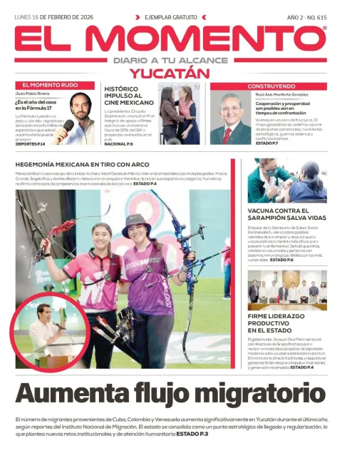 Portada de El Momento Yucatan del lunes, 16 de febrero de 2026