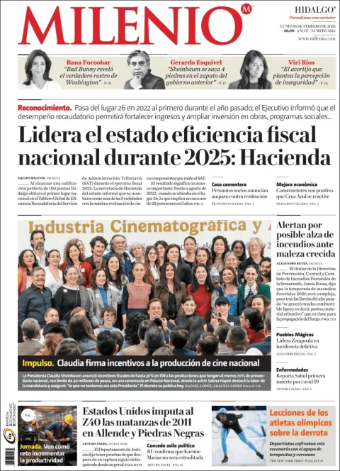 Portada de Milenio Hidalgo del lunes, 16 de febrero de 2026