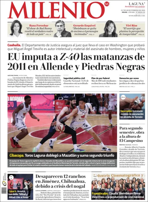 Portada de Milenio Laguna del lunes, 16 de febrero de 2026