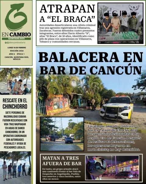 Portada de En Cambio - Quintana Roo (portada) del lunes, 16 de febrero de 2026
