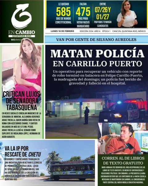 Portada de En Cambio - Quintana Roo (contraportada) del lunes, 16 de febrero de 2026