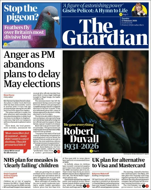 Portada de The Guardian (reino Unido) del martes, 17 de febrero de 2026