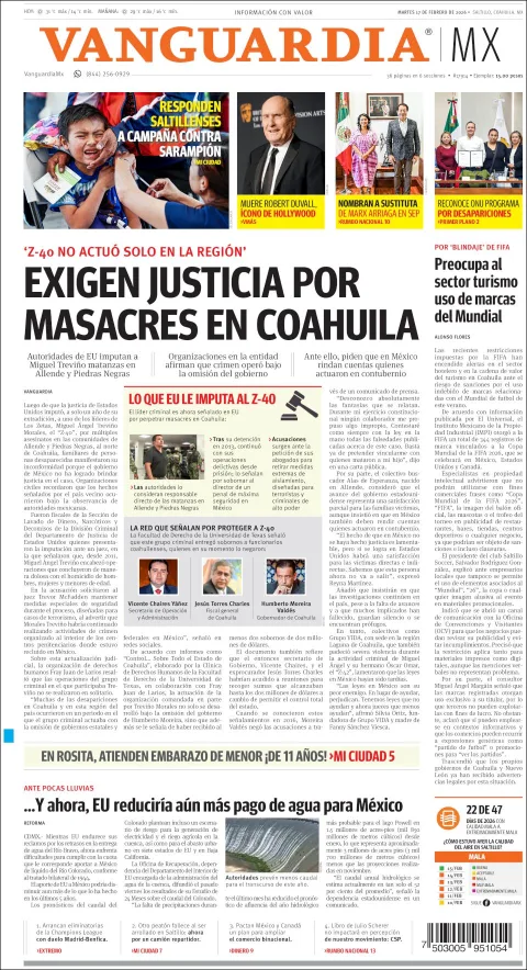 Portada de Vanguardia del martes, 17 de febrero de 2026