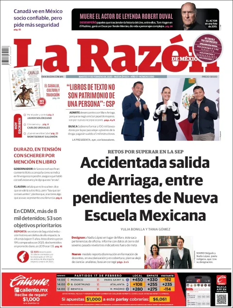 Portada de La Razon del martes, 17 de febrero de 2026