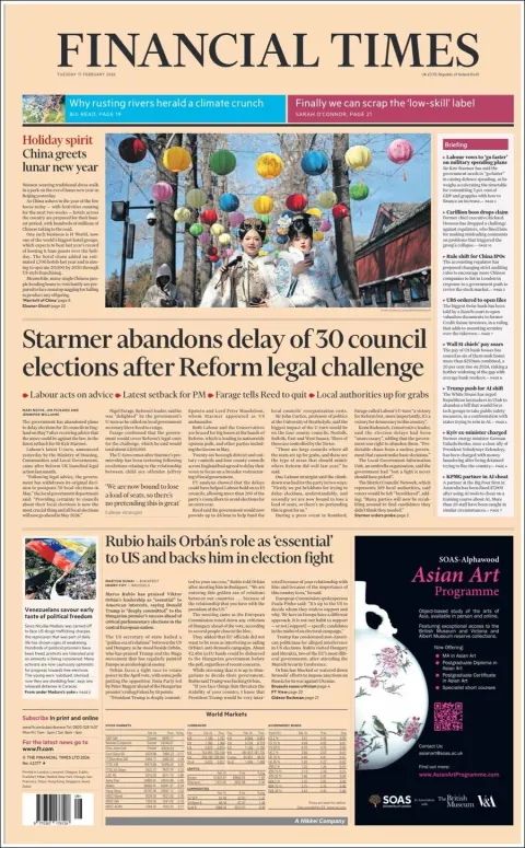 Portada de Financial Times del martes, 17 de febrero de 2026