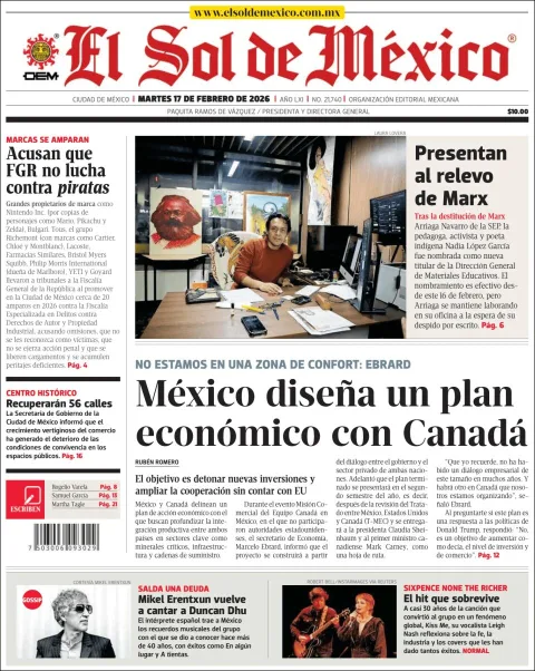 Portada de El Sol de Mexico del martes, 17 de febrero de 2026