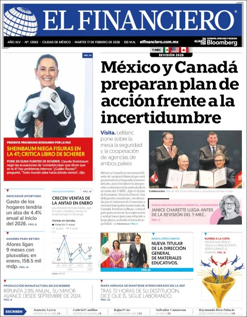 Portada de El Financiero del martes, 17 de febrero de 2026
