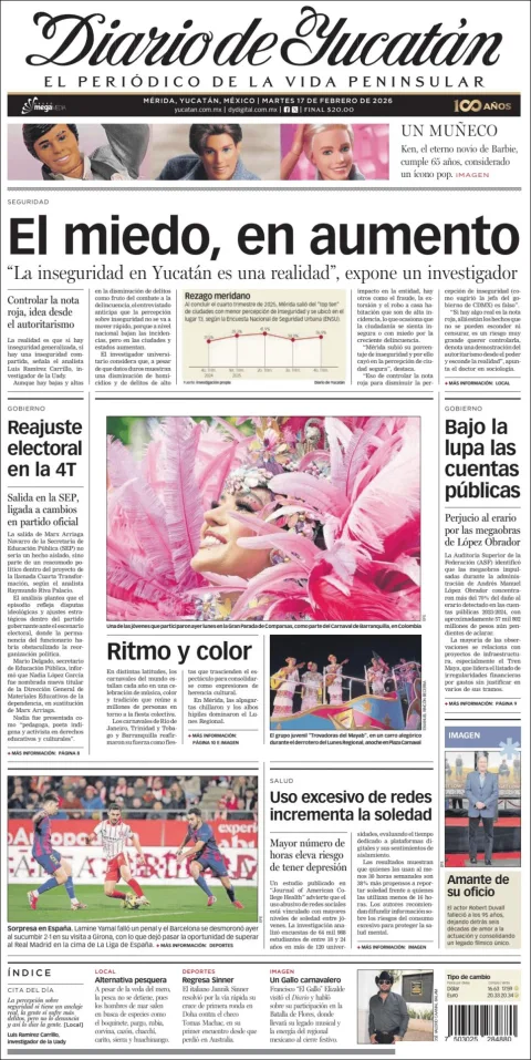 Portada de Diario de Yucatán del martes, 17 de febrero de 2026