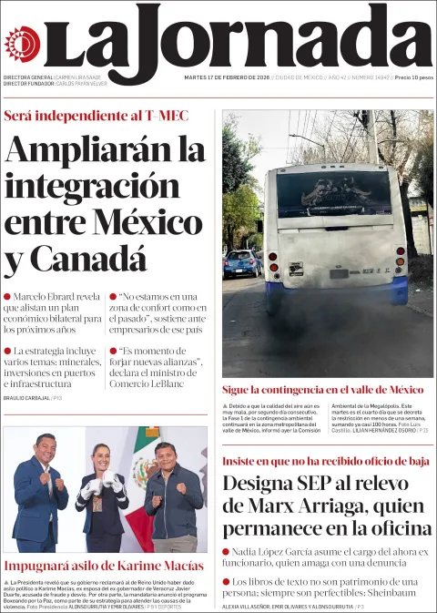 Portada de La Jornada del martes, 17 de febrero de 2026