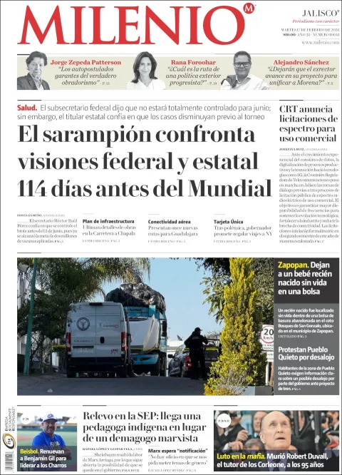 Portada de Milenio Jalisco del martes, 17 de febrero de 2026