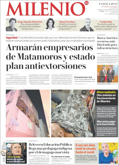 Portada de Milenio Tamaulipas del martes, 17 de febrero de 2026