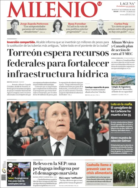 Portada de Milenio Laguna del martes, 17 de febrero de 2026