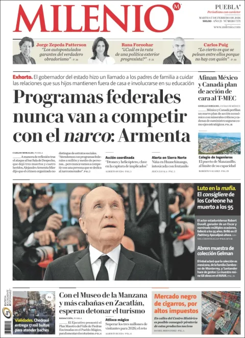 Portada de Milenio Puebla del martes, 17 de febrero de 2026