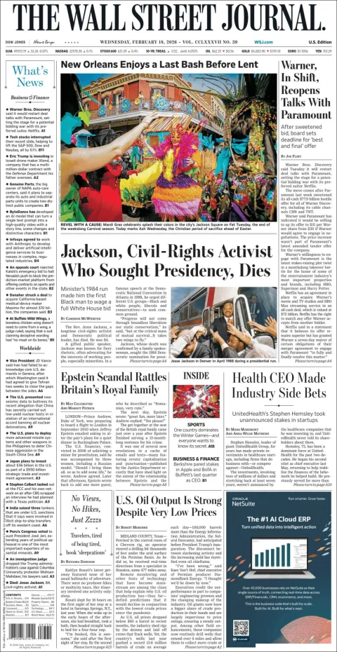 Portada de The Wall Street Journal