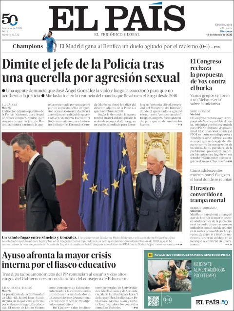 Portada de El Pais del miércoles, 18 de febrero de 2026