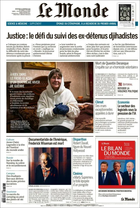 Portada de Le Monde del 2026-02-18
