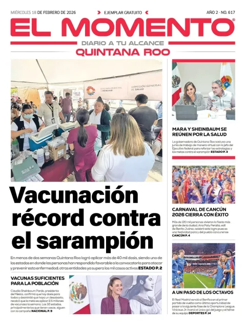 Portada de El Momento Quintana Roo del miércoles, 18 de febrero de 2026