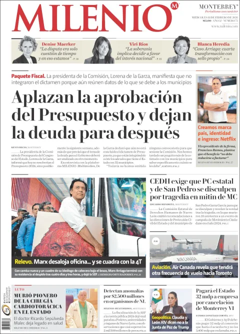 Portada de Milenio del miércoles, 18 de febrero de 2026