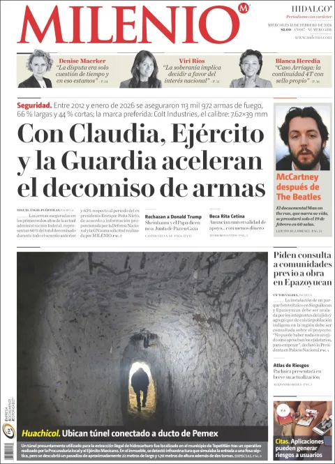 Portada de Milenio Hidalgo del miércoles, 18 de febrero de 2026