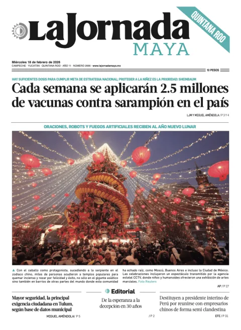 Portada de La Jornada Maya Quintana Roo del miércoles, 18 de febrero de 2026