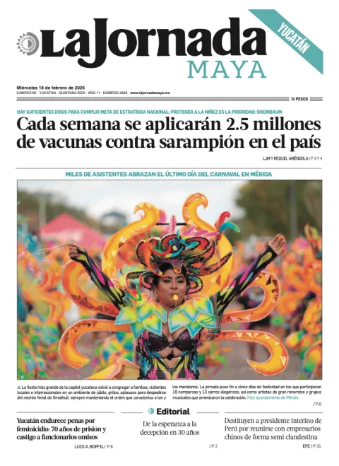 Portada de La Jornada Maya Yucatán del miércoles, 18 de febrero de 2026