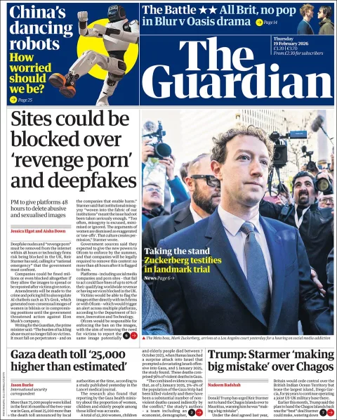 Portada de The Guardian (reino Unido) del jueves, 19 de febrero de 2026