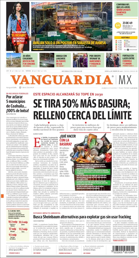 Portada de Vanguardia del jueves, 19 de febrero de 2026