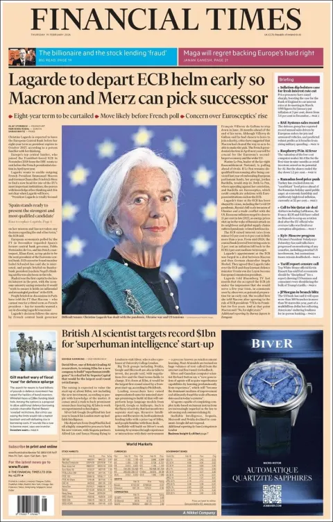 Portada de Financial Times del jueves, 19 de febrero de 2026