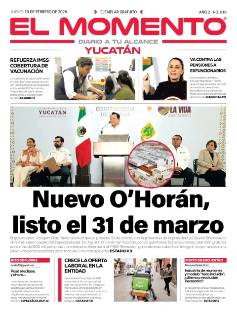 Portada de El Momento Yucatan del jueves, 19 de febrero de 2026